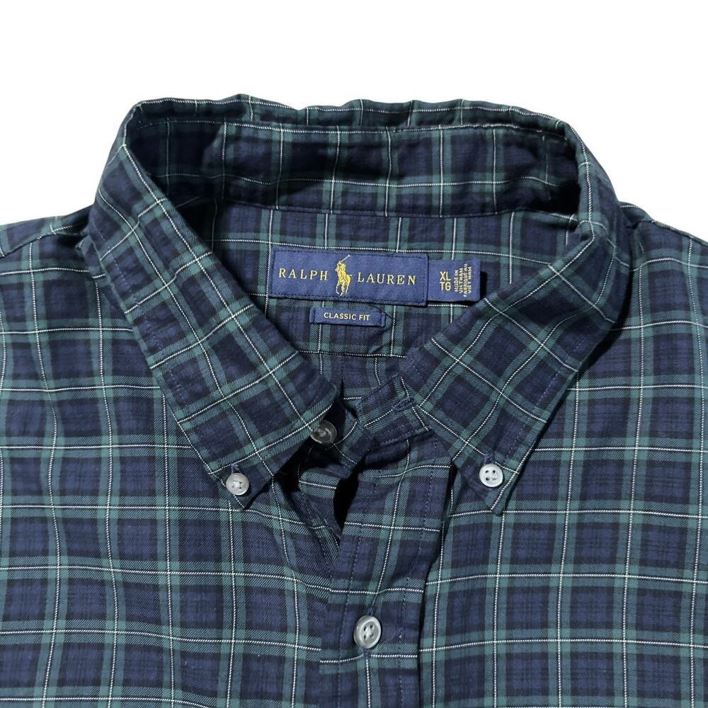 RALPH LAUREN Sz XL Shirt Blue & Green Plaid Button Down Long Sleeve Pony Mens
